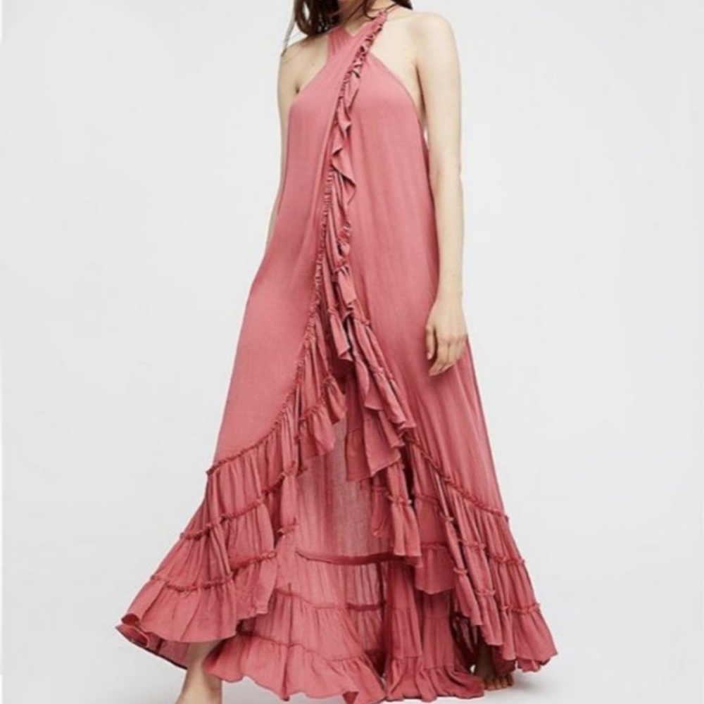 Free People M Tiered Ruffle Maxi Dress